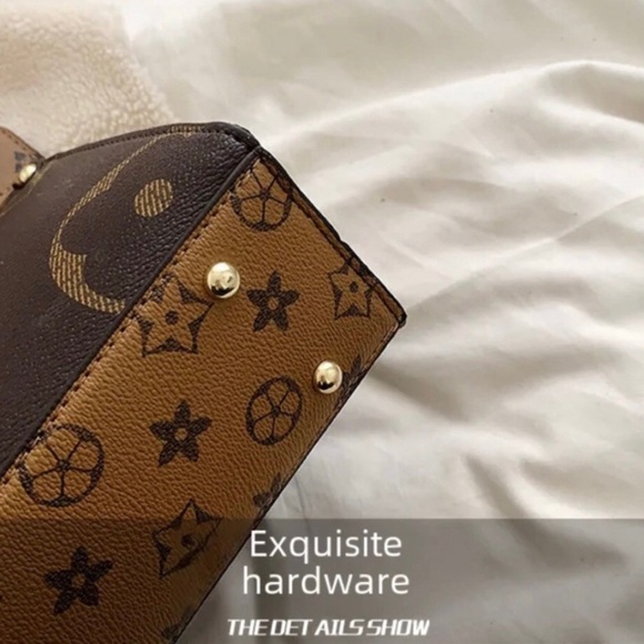 Designer Brown Floral Pattern Crossbody and Handbag - Picture 6 of 14